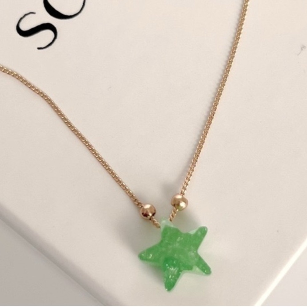 Star Necklace 18k Gold Plated Real Opal Stone Spring Green